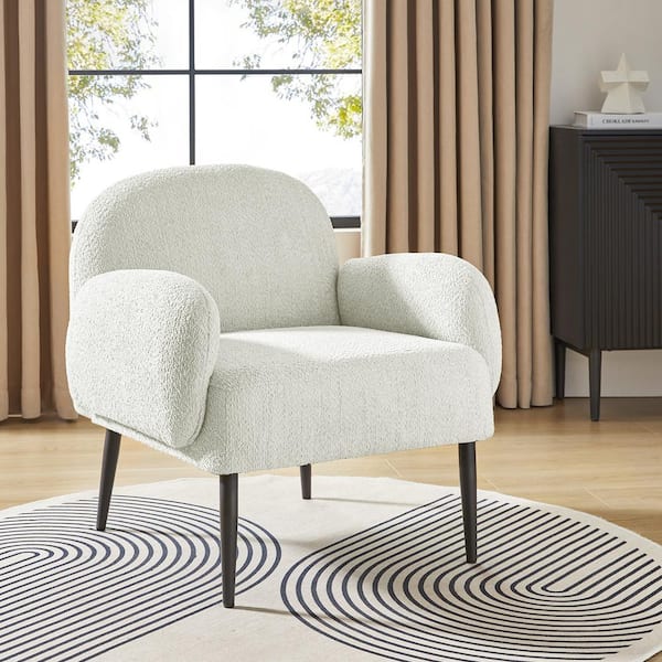 JAYDEN CREATION Allen Modern Ivory Boucle Upholstered Accent Chair with Metal Legs