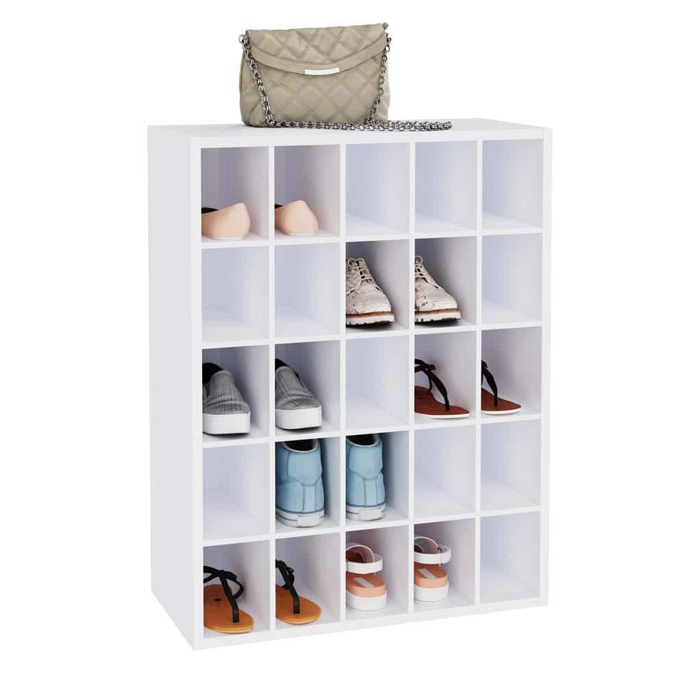 White Stackable 25-Compartment Shoe Organizer