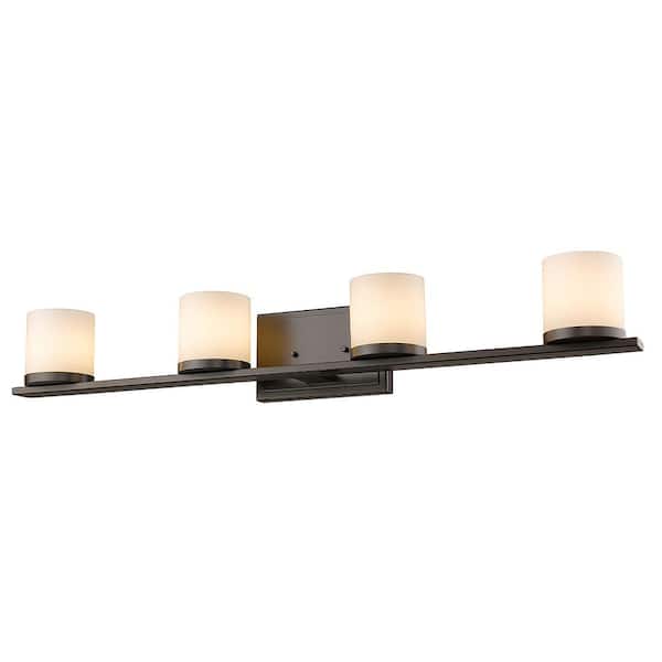 Unbranded Nori 32 in. 4-Light Bronze Shaded Vanity Light with Matte Opal Glass Shade with Bulbs Included