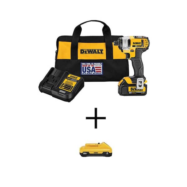 DEWALT 20V MAX Lithium-Ion Cordless 1/4 in. Impact Driver with 20V 4.0Ah Compact Battery, 20V 3.0Ah Battery and Charger