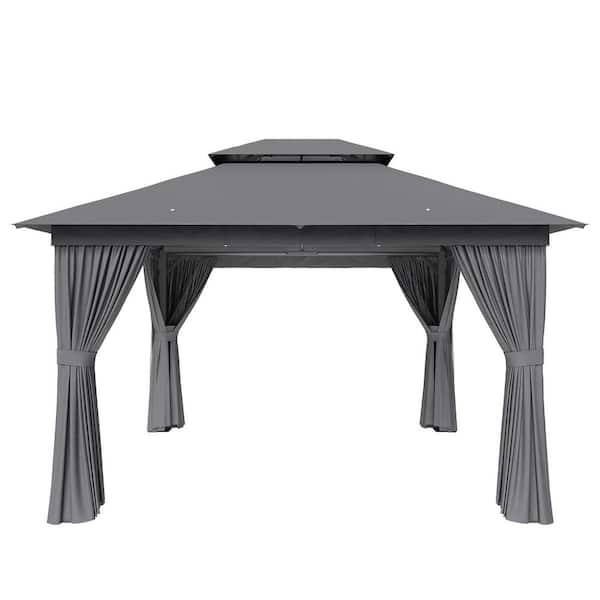 Grey Outdoor Gazebo for Patio 12 ft. x 10 ft. Metal Frame Canopy with Double Roofs, Heavy Duty Party Tent and Shelter
