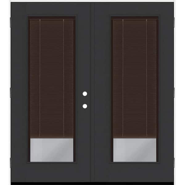 Legacy 72 in. x 80 in. Full Lite Clear Glass Mocha Miniblind Black RHOS Fiberglass Retro Patio Door with 6 in. Jamb