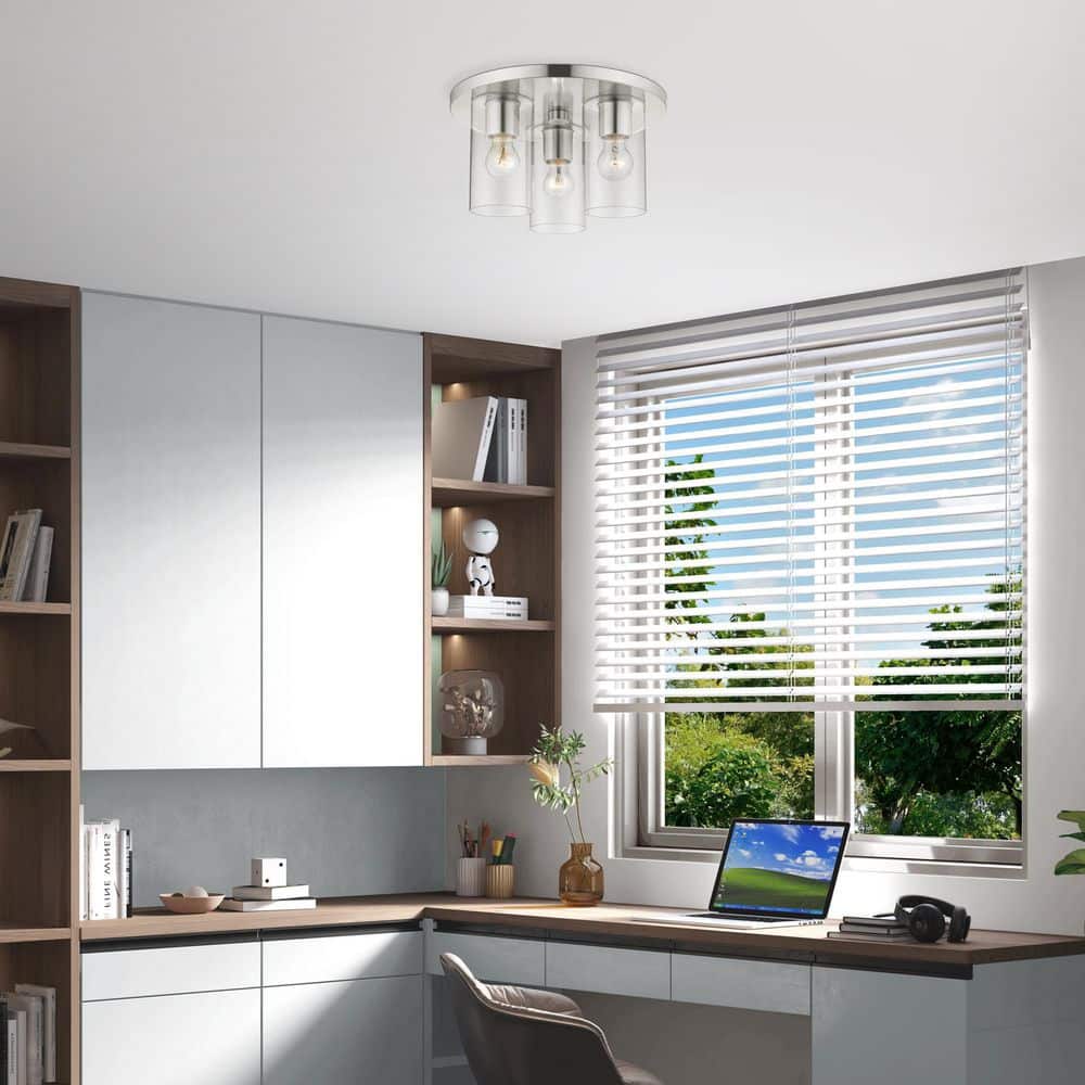 Zurich 14" Brushed Nickel Clear Glass Flush Mount Light