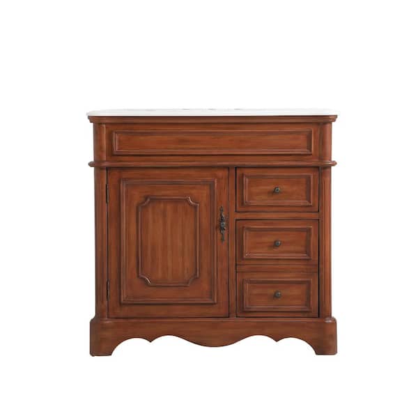 Unbranded Simply Living 36 in. W x 21.5 in. D x 35 in. H Bath Vanity in Teak with White Marble Top