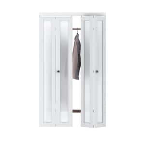 48 in. x 80.5 in. 1-Lite Frosting Glass MDF White Finished Closet Bifold Door with Hardware