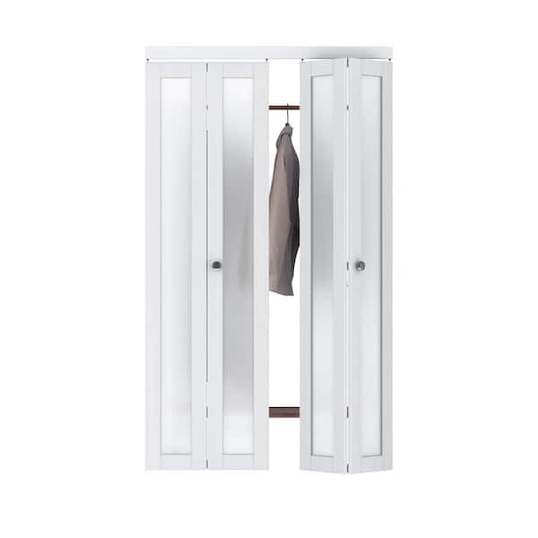 Glass DESIGN Depot x with in. 48 The 80 Bi-Fold WT-BF-G-1L-48 - ARK MDF Door Closet 1-Lite Home in. Hardware Frosting Finished White