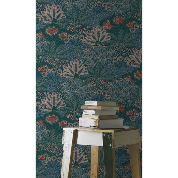 Blue & Green Exotic Blue Palm Trees R7888,  (57 Sq.ft.)  Non-Pasted Double Roll