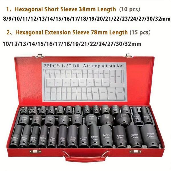 Flynama 35-Piece 1/2 in. Professional Pneumatic Socket Set w/Long