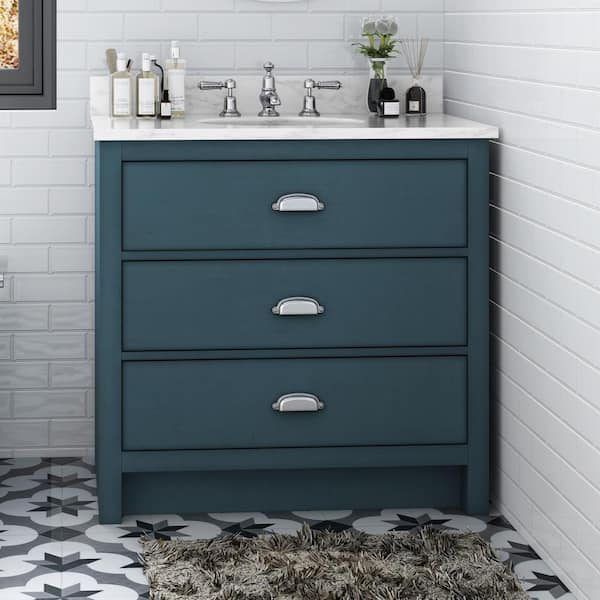 36 in. Single Sink Antique Blue Bath Vanity with White Engineered Stone Top (Assembled)