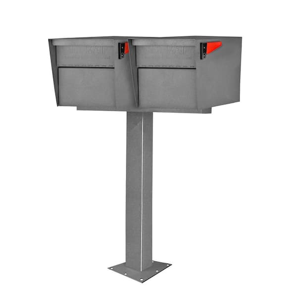 Mail Manager Street Safe X2 Rear Locking Mailbox Combo Kit, Surface Mount Post, Granite, 2-Compartment Security Cluster