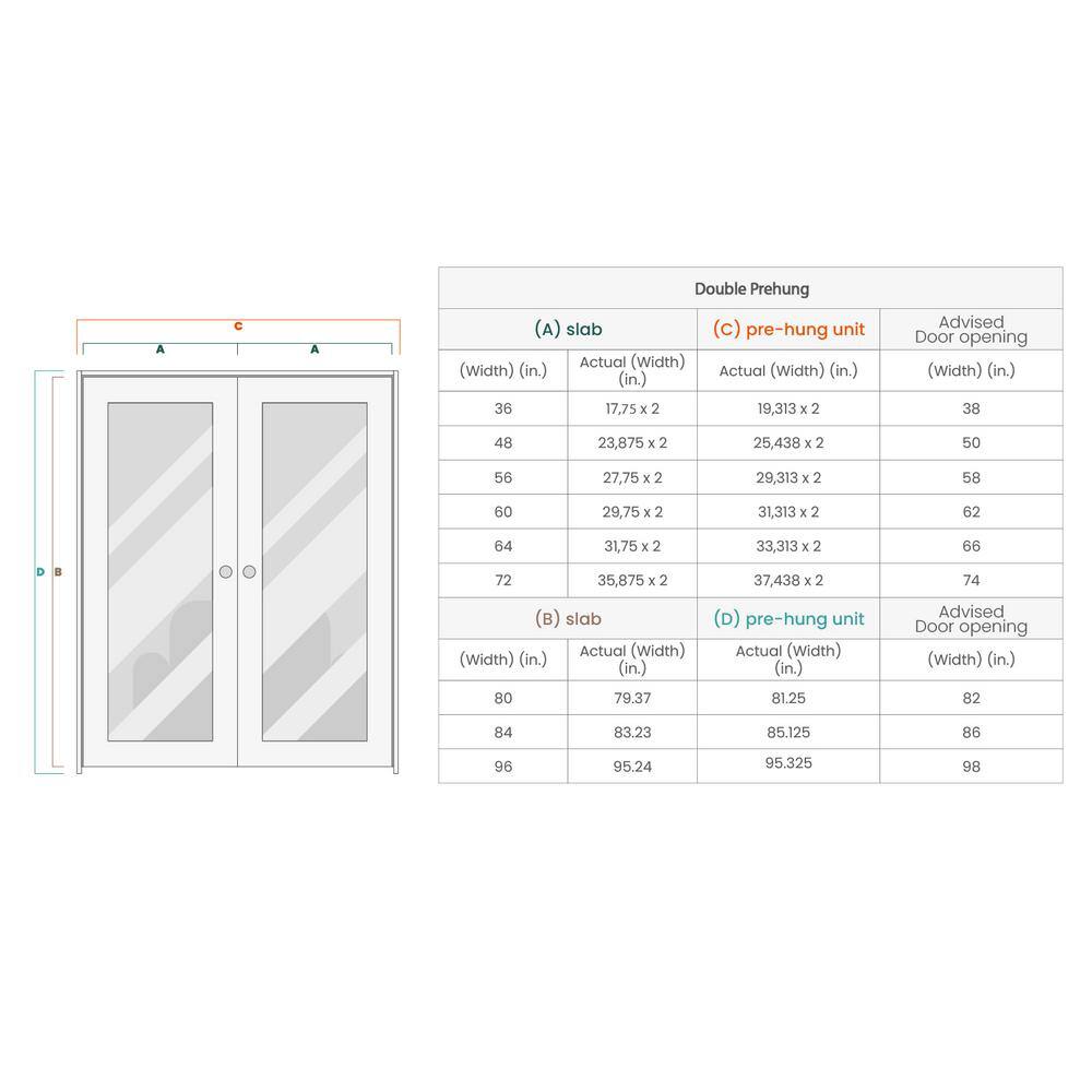 56" Frosted Glass Pine Composite Double Prehung French Door