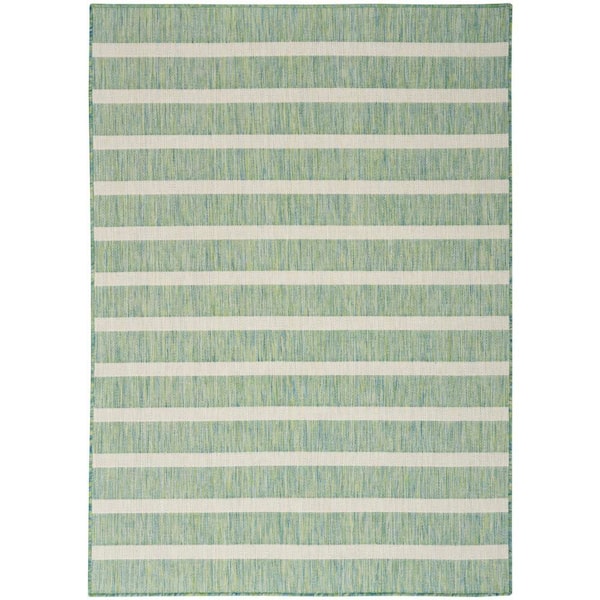 Nourison Positano Blue Green Ivory 4 ft. x 6 ft. Stripes Contemporary Area Rug
