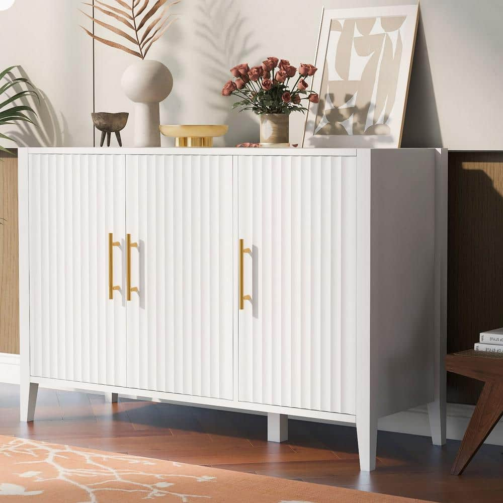 Harper & Bright Designs White Wood 48 in. Featured Three-door Sideboard ...