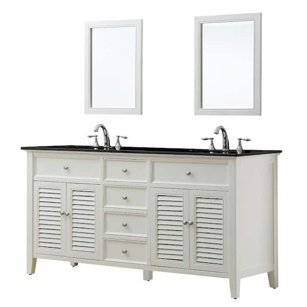 Direct vanity sink Shutter 70 in. Double Vanity in Pearl White with Granite Vanity Top in Black and Mirror