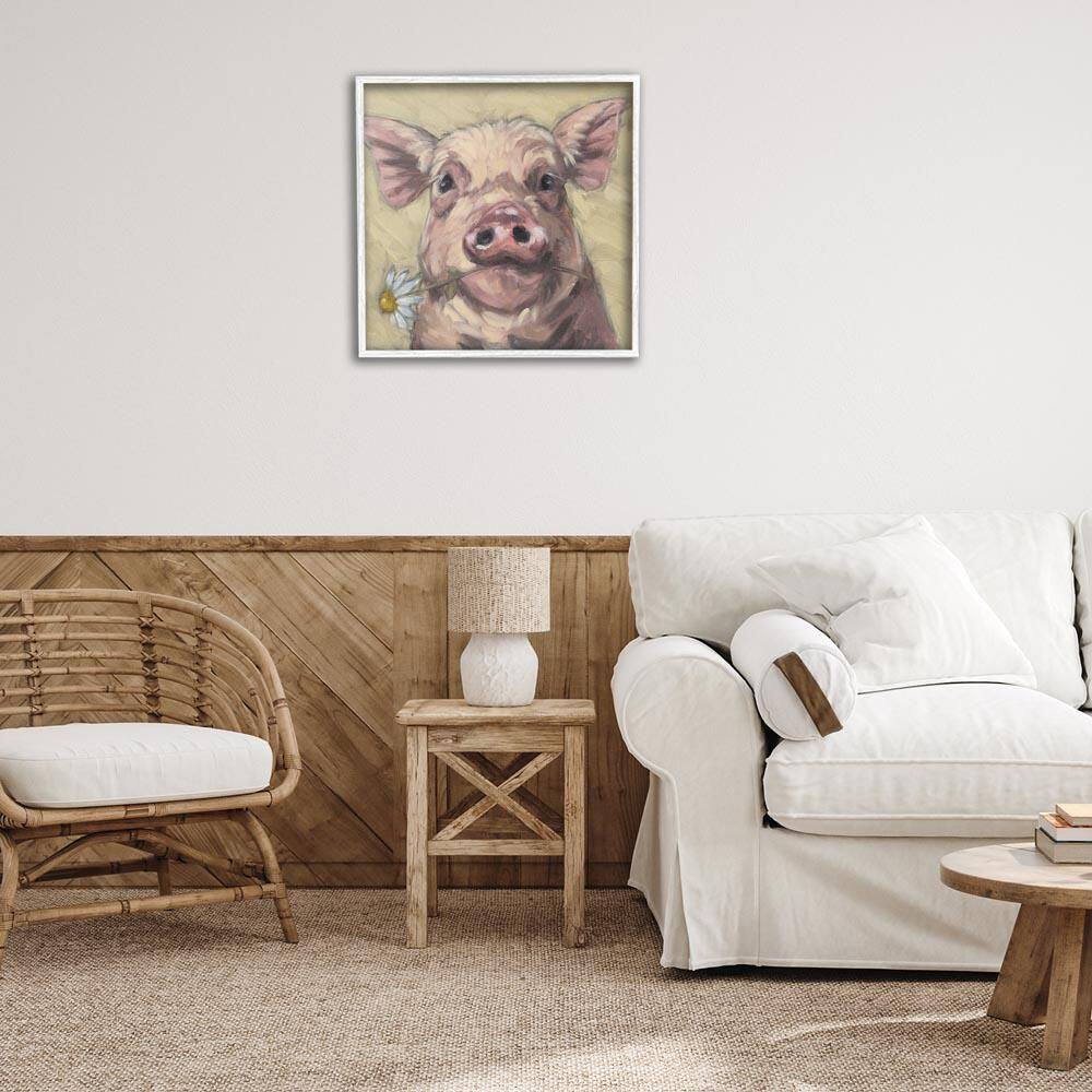 Pig Holding Daisy Sprig by Sara G. Designs White Framed Animal Giclee Art Print 24 in. x 24 in. price history on PriceWatchPro