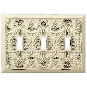 Filigree 3 Gang Toggle Metal Wall Plate - Antique White