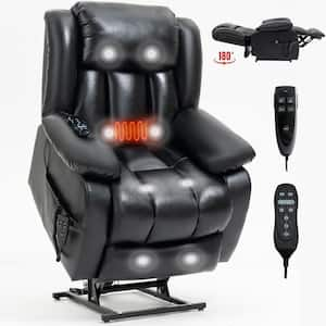 Black Genuine Leather Power Lift Recliner Chair Dual Motor Recliner with 8-Point Vibration Massage, Lumbar Heating