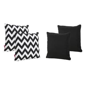 Marisol Black and White Chevron Square Outdoor Patio Throw Pillow (4-Pack)