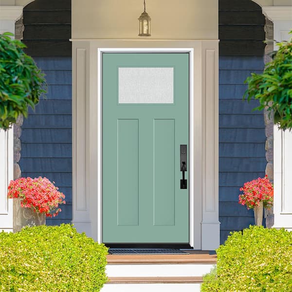Legacy 36 in. x 80 in. 1/4 Toplite Rain Glass LHIS Primed Quarry Finish Fiberglass Prehung Front Door