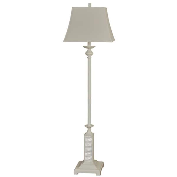 StyleCraft 66 in. Gloss White Floor Lamp with White Linen Shade