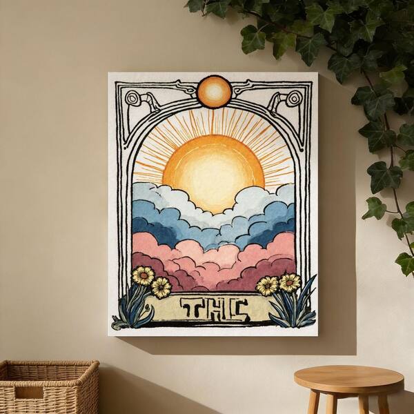 Art Nouveau Sun Floral Scene Unframed Canvas Art Print 32 in. x 24