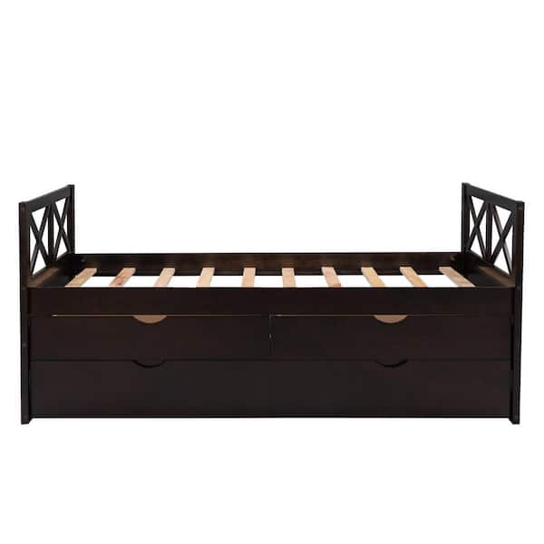 STICKON Espresso Brown Twin Size Daybed with Drawers and Trundle
