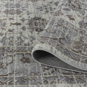 Sakarya Collection Grey Brown 7 ft. x 10 ft. Distressed Oriental Indoor Area Rug