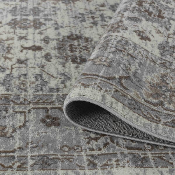 Sakarya Collection Grey Brown 8 ft. x 11 ft. Distressed Oriental Indoor Area Rug