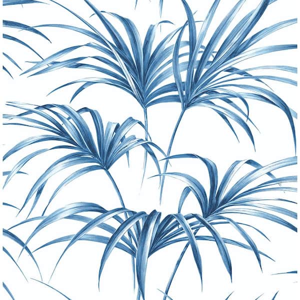 NextWall Tropical Palm Leaf Coastal Blue Vinyl Peelable Roll (Covers 30.75 sq. ft.)