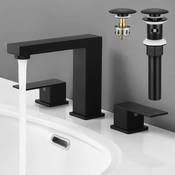 KES 8 in. Widespread 3-Hole 2-Handle Bathroom Vessel Sink Faucet with Drain (with Overflow) Assembly in Matte Black
