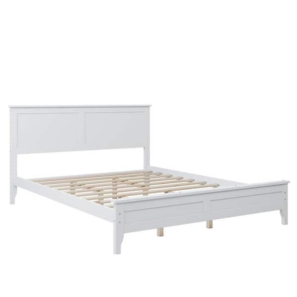 Queen Size Modern White Solid Wood Platform Bed