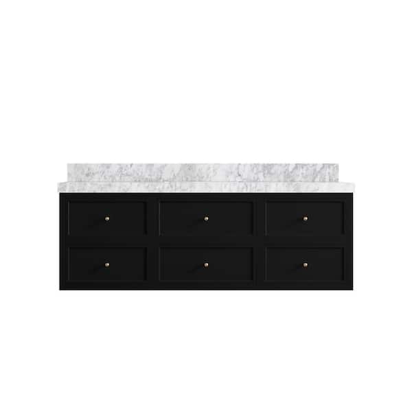 Willow Collections Roswell 60 in. Single Sink Freestanding Black Bath Vanity with Carrara Marble Top