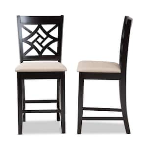 Nicolette 42.5 in. Sand and Dark Brown Low Back Wood 25 in. Counter Stool (Set of 2)