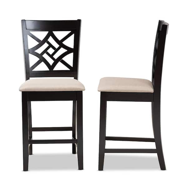 Baxton Studio Nicolette 42.5 in. Sand and Dark Brown Low Back Wood 25 in. Counter Stool (Set of 2)