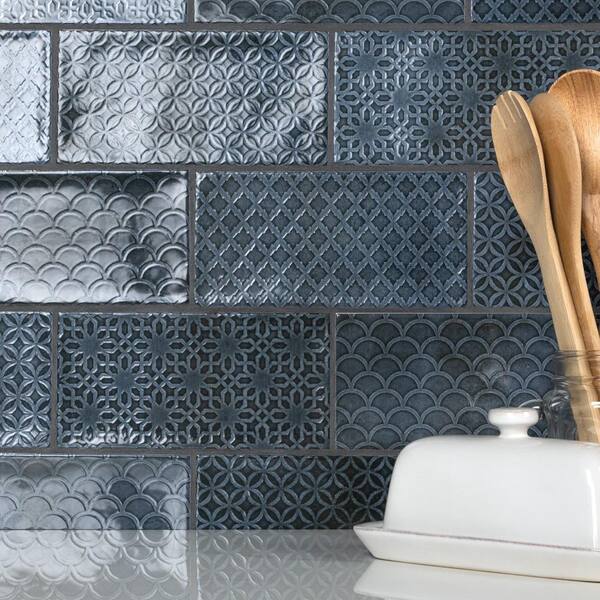 Merola Tile Camden Decor Azurro 4 in. x 8 in. Ceramic Wall