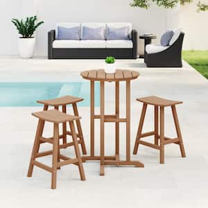 Laguna 4-Piece HDPE Weather Resistant Outdoor Patio Counter Height Bistro Set with Saddle Seat Barstools, Teak