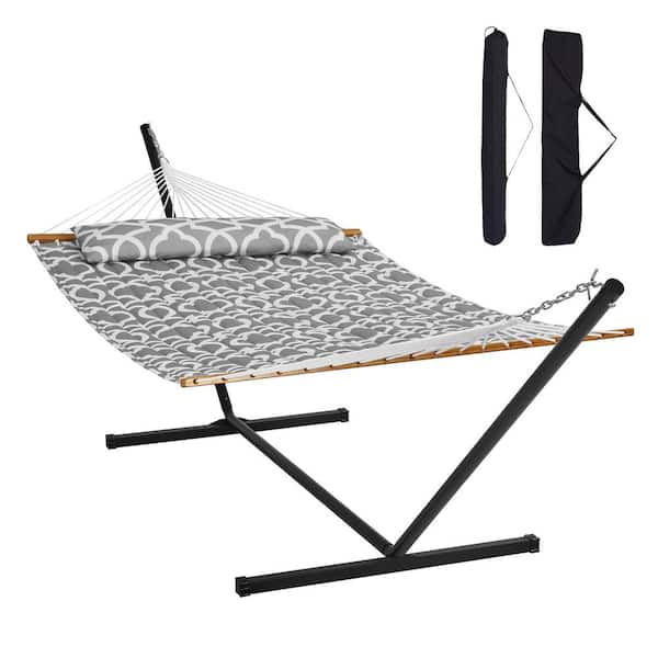SVOPES 12 ft. Heavy Duty 2-Person Hammock with Stand 480 lbs. Capacity Portable Carrying Bag and Pillow for Outdoor Patio
