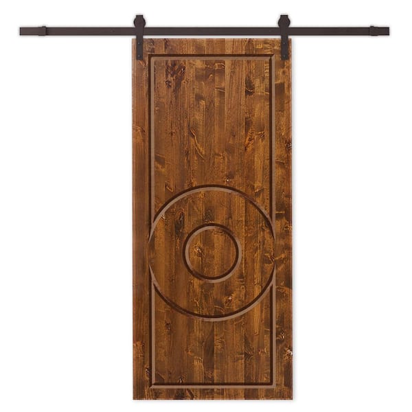 CALHOME 42 in. x 96 in. Walnut Stained Pine Wood Modern Interior Sliding Barn Door with Hardware Kit