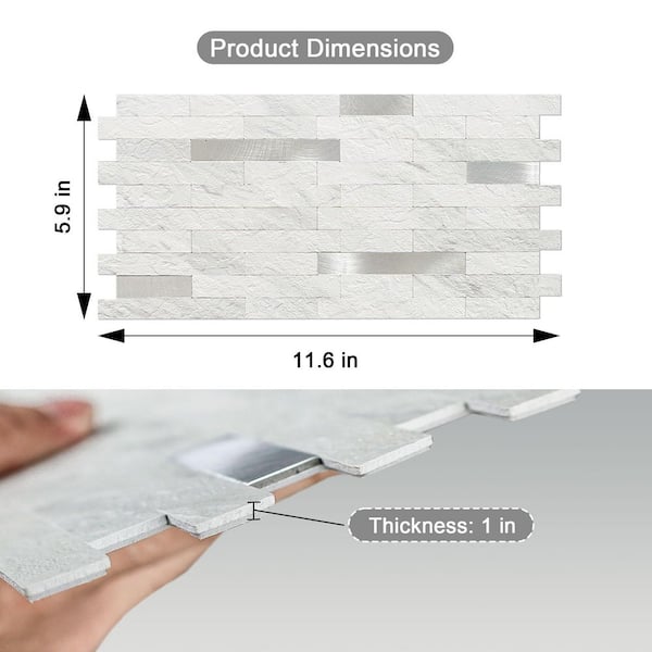 Marble White 11.6 in. x 5.9 in. x 0.12 in. Vinyl and Composite Peel and Stick Backsplash (20-Tile/9.46 sq. ft. /Case)