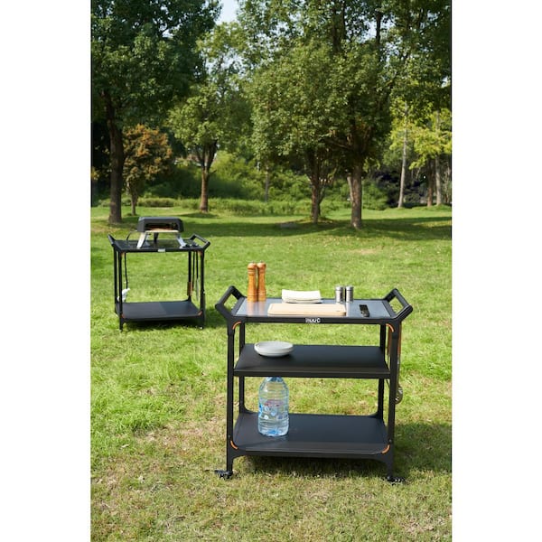 NUUK 32 in. Outdoor Kitchen Grill Cart with Triple Shelves
