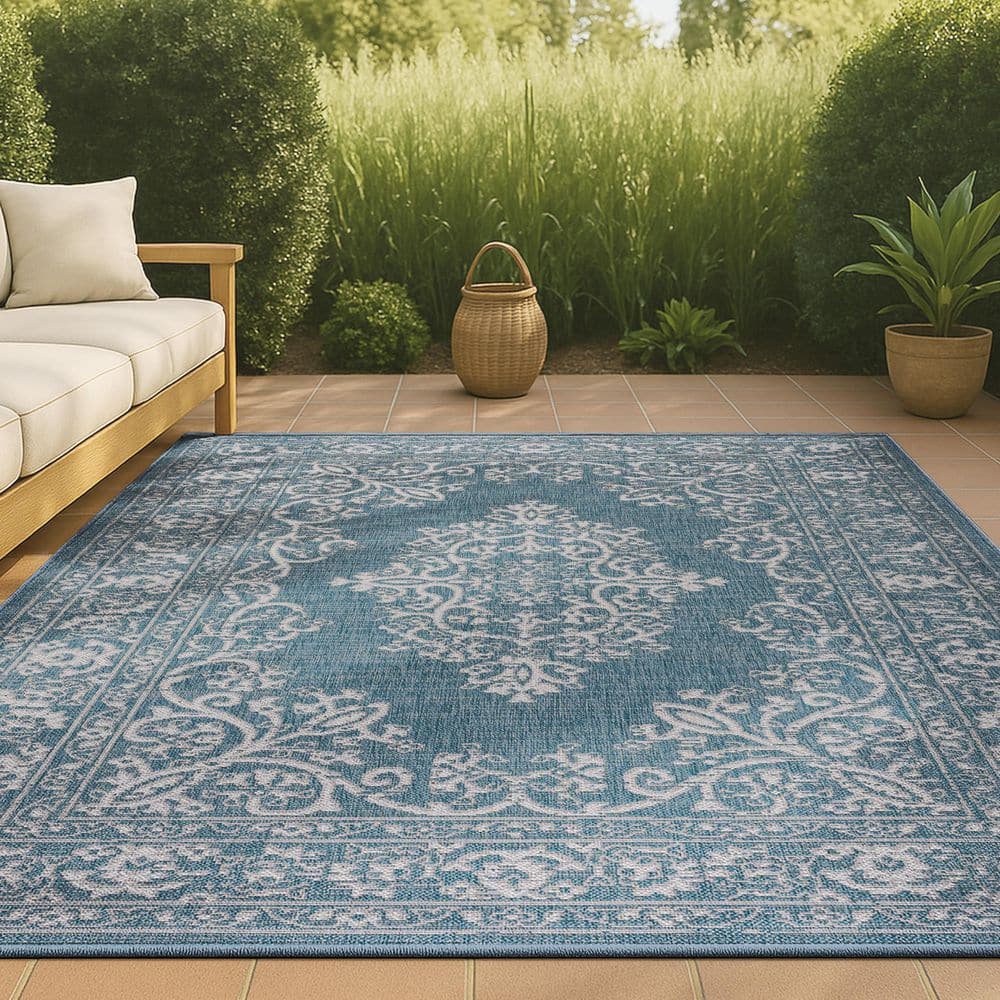 Galon Filigree Teal/Ivory 5 ft. x 8 ft. Indoor/Outdoor Area Rug price history on PriceWatchPro