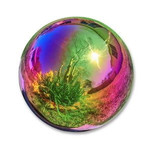 Gazing Mirror Ball Globe Outdoor Yard Garden Decoration, Stainless Steel (10 in. Rainbow)
