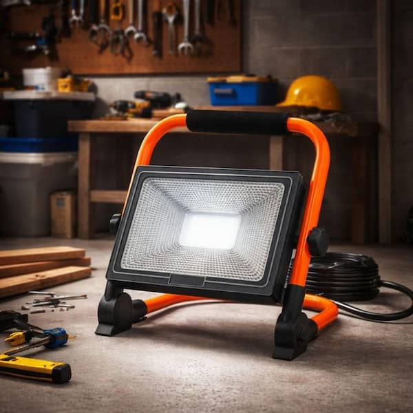 50-Watt 120-Volt 4300 Lumen LED Portable Flood Work Light Plug-In Adjustable Garage Workshop