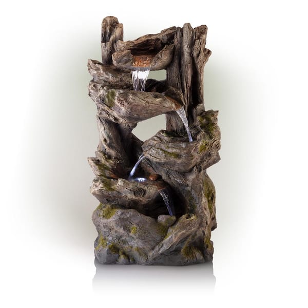 Alpine Corporation 39 in. Tall Outdoor 4-Tier Rainforest Waterfall Fountain with LED Lights