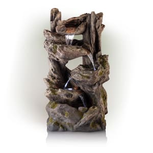 39 in. Tall Outdoor 4-Tier Rainforest Waterfall Fountain with LED Lights