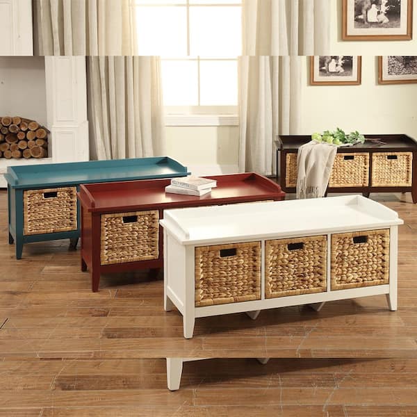〆1/31 WHITE_WOOD_BENCH #1 Acme Furniture Flavius White Wood Bench Set of 1 with Drawers