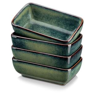 6 fl. oz. Green Stoneware Sauce Dish Set, Set of 4 Small Serving Dish Dipping Snack Condiment Seasoning Dish Rectangular