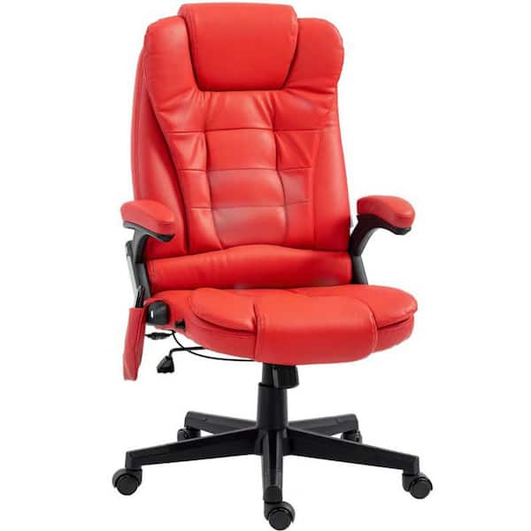 PU Leather Reclining Ergonomic Executive Chair in Red with Arms