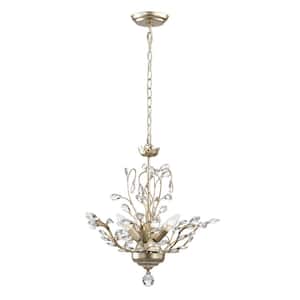 Verna 18.1 in. Dia 4-Light Brushed Silver-Ish Champagne Crystal Leaves Chandelier