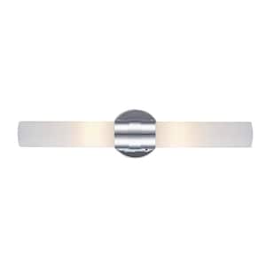Fusion 20.5 in. 2-Light Polished Chrome Linear Bathroom Vanity Light Fixture with Frosted Glass